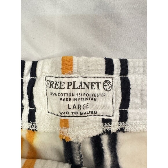 Free Planet Mens L Fleece Lined Striped Shorts Cotton Casual White Orange Black - Picture 2 of 9